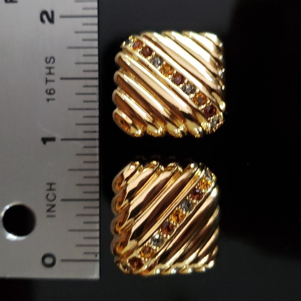 VTG Joan Rivers gold dipped ear clips, multicolor rhinestones - Picture 6 of 9